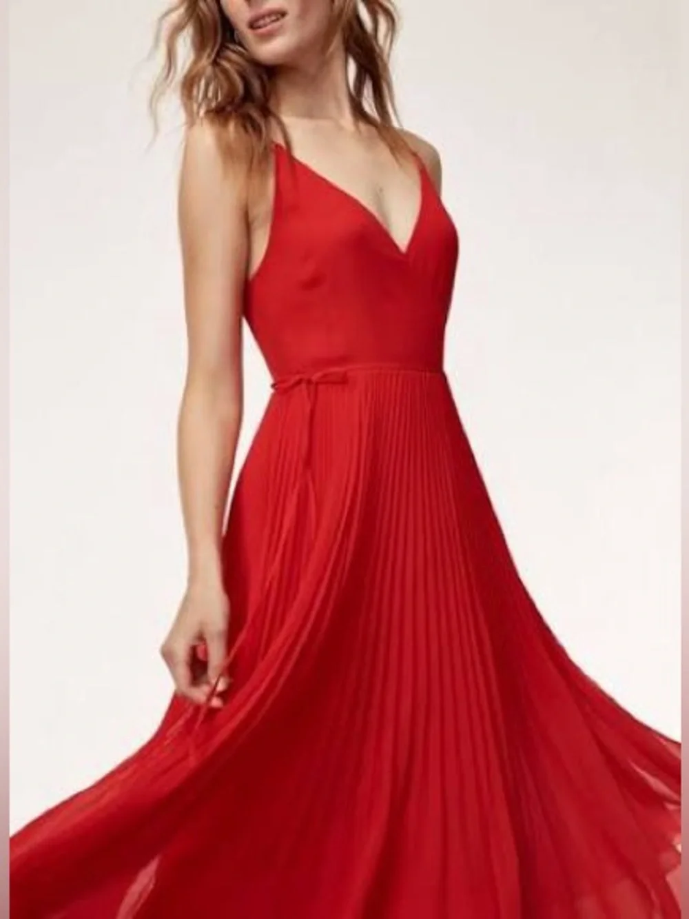 Aritzia Wilfred Beaune Pleated Wrap Midi Dress Red XS - Picture 1 of 12